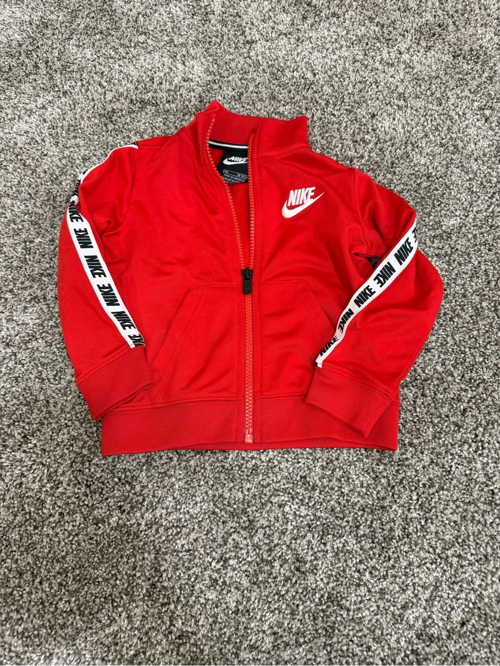 Nike Kids Red Track Jacket with White Logo and Stripe Trim